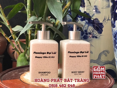 Bộ bình đựng dầu gội, sữa tắm Flamingo Đại Lải vòi inox 304