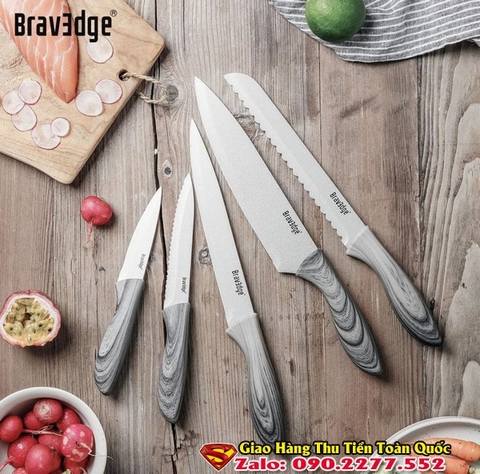 Bộ dao làm bếp chuyên nghiệp 5 món hãng Bravedge ( Amazon Mỹ ) thép không gỉ