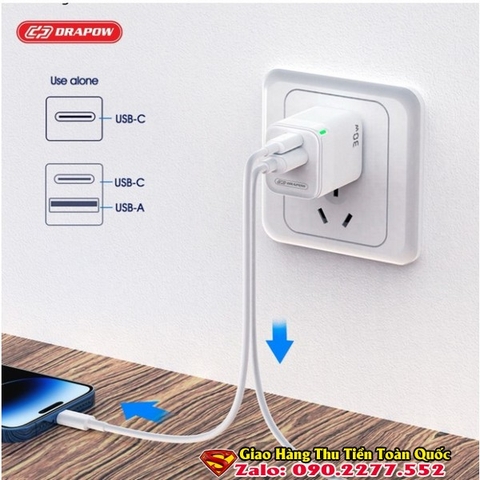 Củ sạc nhanh 30w Drapow GA32 có 2 cổng sạc nhanh