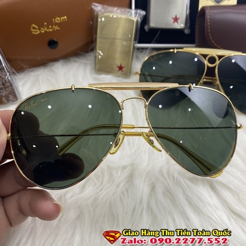 Kính Rayban Cũ Chính Hãng 3 Cầu Mắt Xanh Đen