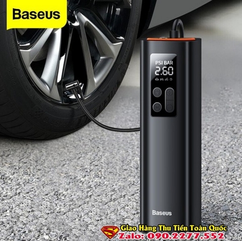 Máy bơm lốp oto cầm tay siêu nhỏ Baseus - bơm lốp điện tử mini 12V - máy nén khí xe hơi ô tô xe máy xe đạp cao cấp