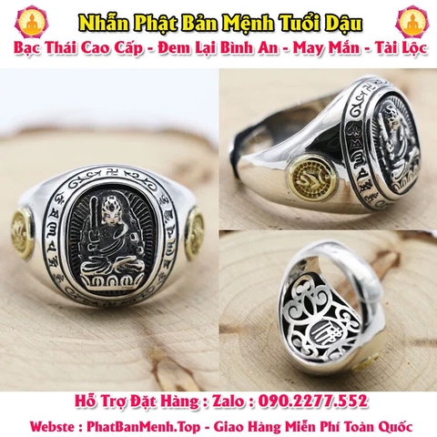 Nhẫn Phật Bản Mệnh Tuổi Dậu Bạc Thái (Mã MặtTròn 03)