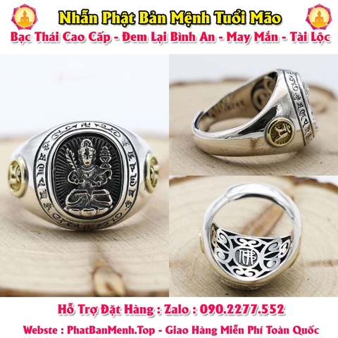 Nhẫn Phật Bản Mệnh Tuổi Mão Bạc Thái (Mã MặtTròn 03)