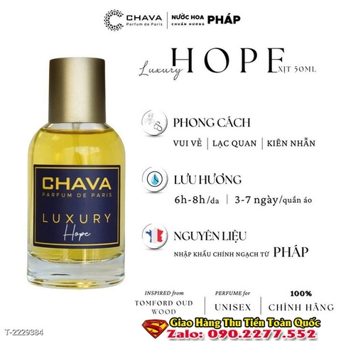 Nước Hoa Unisex Luxury Hope 50ml Phong Cách Xịt - Chava