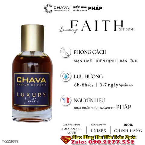 Nước Hoa Unisex Luxury Faith 50ml Phong Cách Xịt - Chava