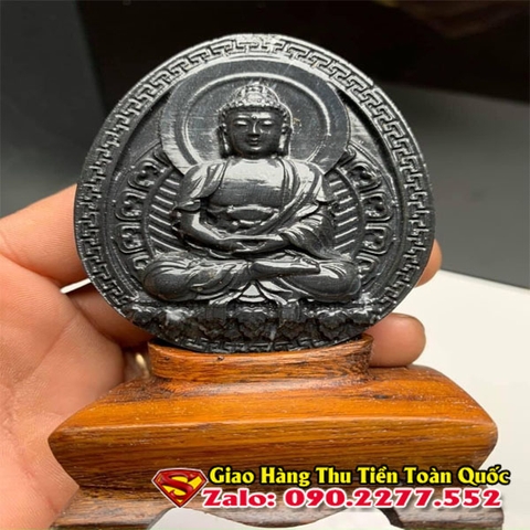 Tượng Phật Bản Mệnh Để Thờ  Đế Gỗ Đá Tự Nhiên Cao 12 Cm ( Phật Đại Nhật Như Lai )