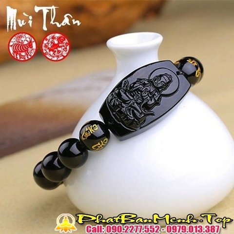 Vòng Tay Phật Bản Mệnh Tuổi Ất Mùi 2015, 1955 Đá Obsidian