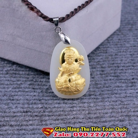 Mặt Dây Chuyền Phật Bản Mệnh Tuổi Nhâm Thìn 2012 Đá Cẩm Thạch Mạ Vàng
