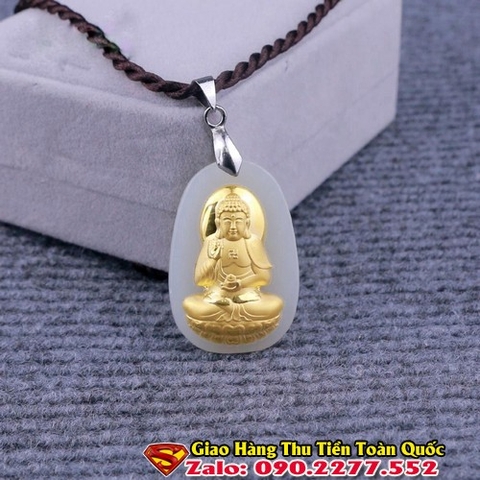 Phật Bản Mệnh Tuổi Đinh Hợi 2007 Đá Cẩm Thạch Mạ Vàng