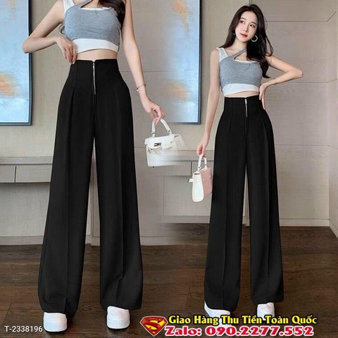 Quần Dài Nữ Ống Suông Cạp Cao Dây Kéo Zipper Ở Giữa