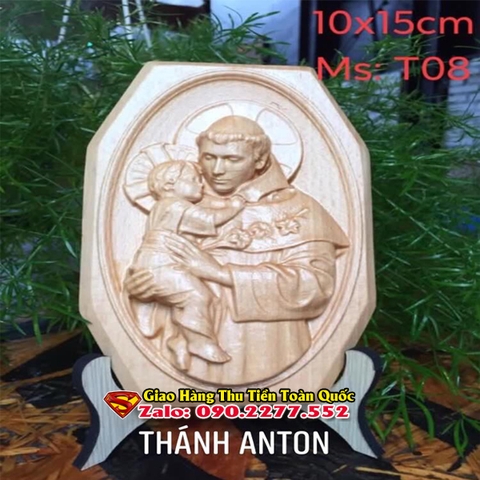 Tượng Công Giáo Gỗ  Để Bàn Giá Rẻ Cao 14cm Rộng 18 Cm - Tranh Thánh Anton