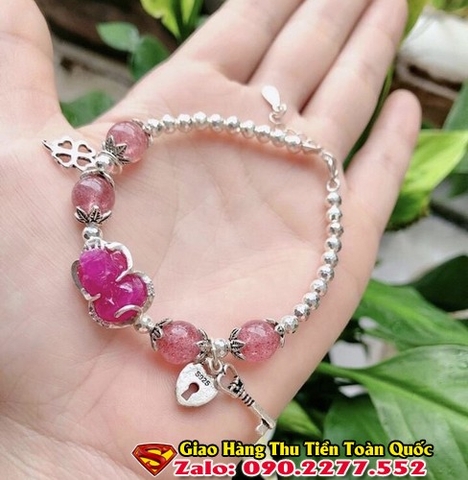 Vòng Tay Phong Thủy Người Mệnh Hỏa Đá Thạch Anh Mix Tỳ Hưu Ruby