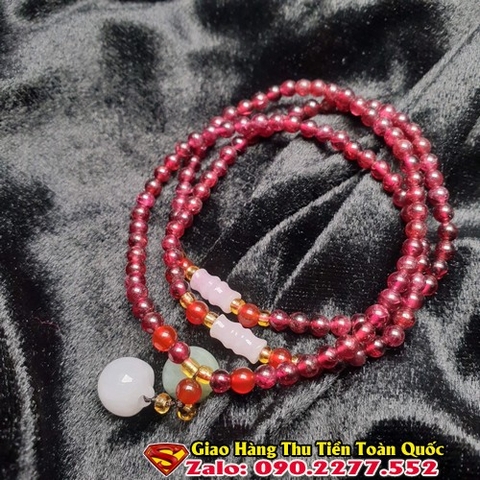 Vòng Tay Phong Thủy Mệnh Thổ Đá Garnet Quấn Tay 3 Vòng