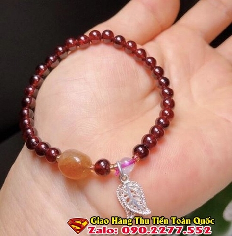 Vòng Tay Phong Thủy Mệnh Thổ Đá Garnet Mix Lá