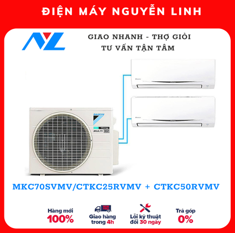 Hệ thống máy lạnh Daikin Multi S inverter 3.0 Hp 1 dàn nóng MKC70SVMV, 2 dàn lạnh CTKC25RVMV+CTKC50SVMV