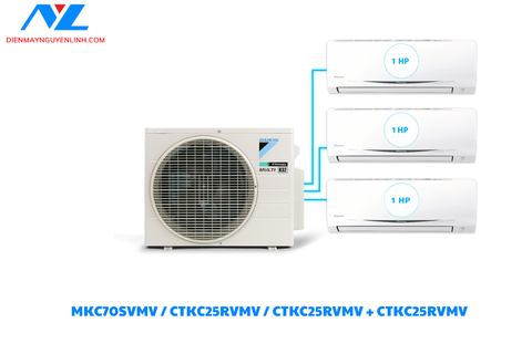 Combo điều hòa 1 nóng 3 lạnh Multi Daikin Treo Tường Inverter Combo MKC70SVMV / 1.0 HP +1.0 HP +1.0 HP Gas R32 - Thái Lan