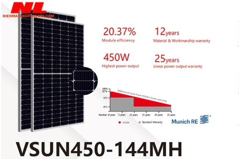 Tấm pin mặt trời công suất cao Mono Half Cell VSUN 450W | VSUN450-144MH