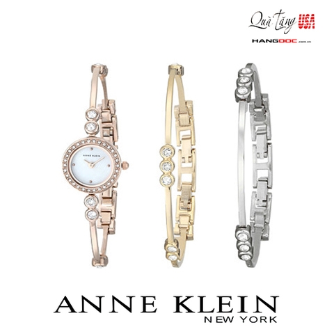 Anne Klein Women's Swarovski Crystal Accented Rose Gold Tone Bangle Watch and Bracelet Set