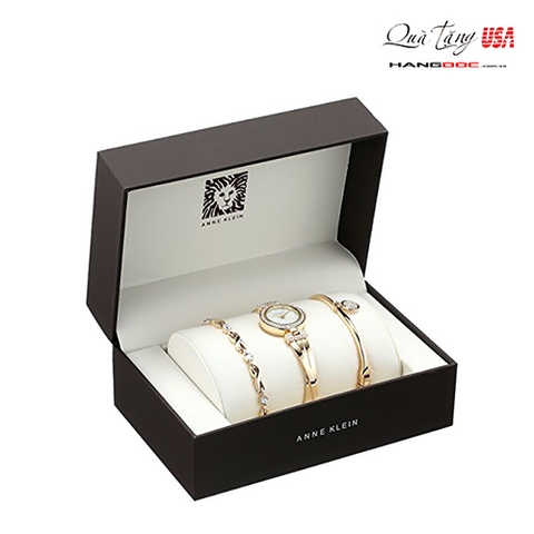 Anne Klein Women's Swarovski Crystal-Accented Gold-Tone Bangle Watch and Bracelet Set