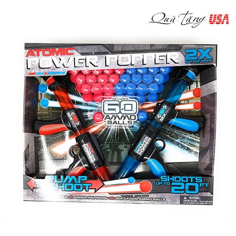 Súng  bắn banh bọt mềm cho trẻ em Atomic Power Popper Dual Battle Pack, With 60 Ammo Balls