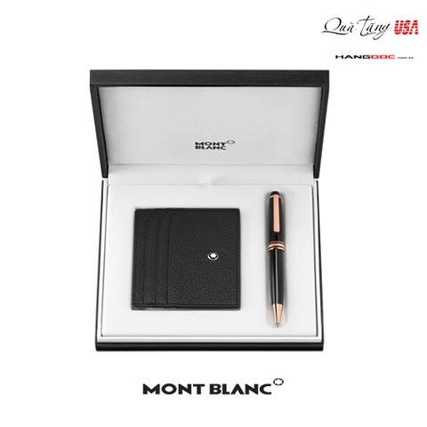 Montblanc bút và ví đựng card -  Montblanc Red Gold Classique Ballpoint Pen, Soft Grain Pocket Holder