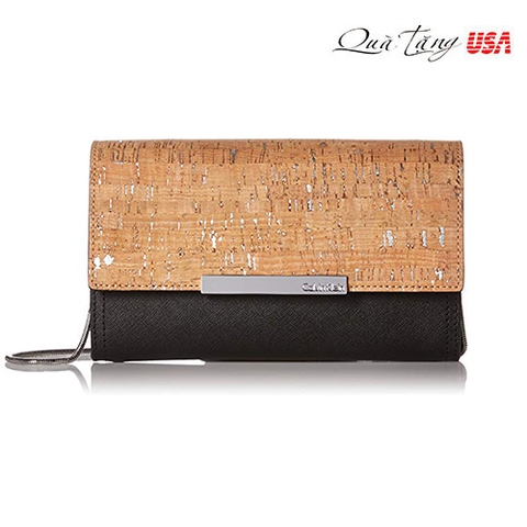 Ví cầm tay nữ có dây đeo Calvin Klein Key Item Saffiano and Clutch, Black/Cork