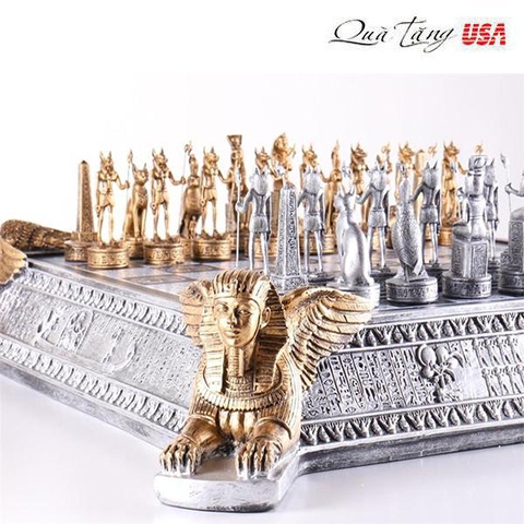 bộ cờ vua Ai Cập pewter màu vàng và bạc Gold and Silver Egyptian Chess Set