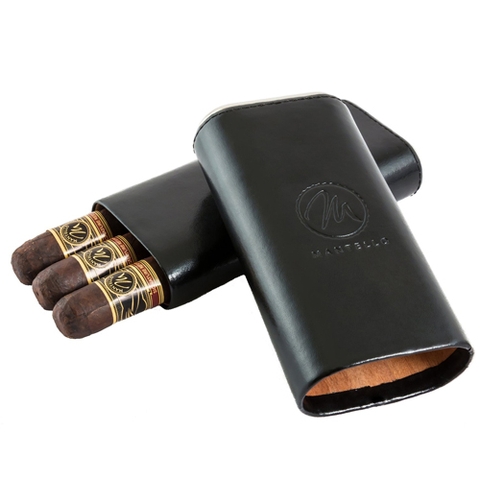 Bao đựng xì gà - bao da cầm tay cigar Mantello Black Leather Cigar Case with Interior Cedar Lining