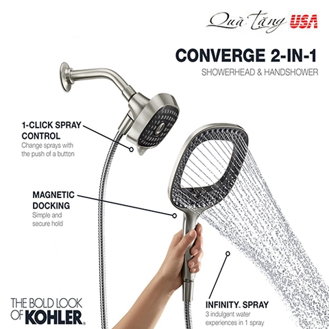 Bộ vòi tắm 5 chế độ mát xa KOHLER Converge Polished Chrome 5-Spray Dual Shower Head