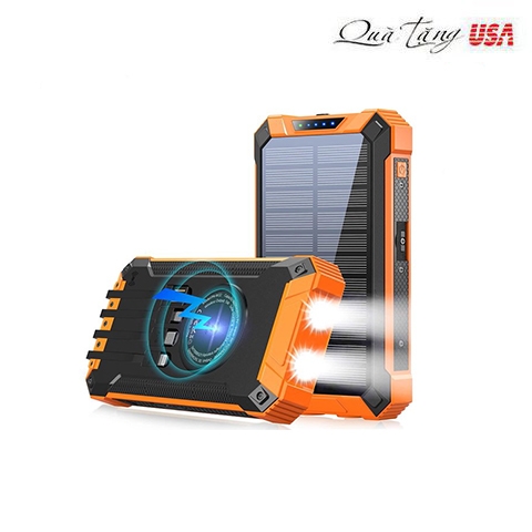 GOODaaa Solar Power Bank /Solar Portable Charger 36000mAh Built-in 4 Cables Qi Wireless Charger Six Outputs Three Inputs（Orange）