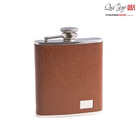 Bình đựng rượu - Bey Berk 6 oz. Stainless Steel Brown Leather Flask