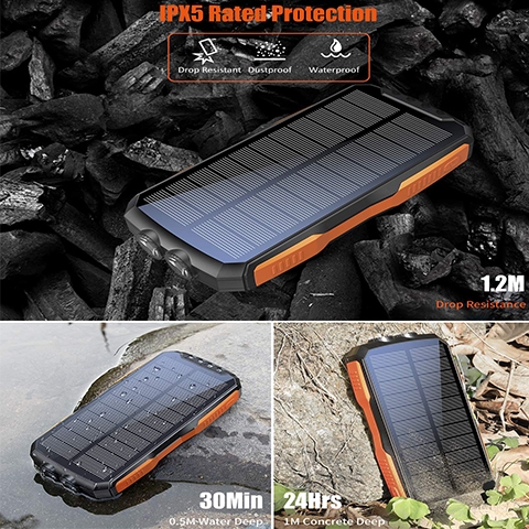 Solar Power Bank, elzle Portable Charger 30000mAh Dual 5V 2.1A USB Orange