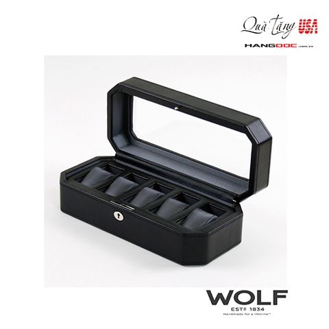 Hộp đựng đồng hồ da - Wolf Designs 5pc Black Watch Box