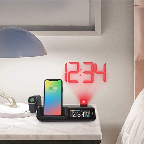 Đồng Hồ Báo Thức, Nhiệt Độ, Độ Ẩm Tích Hợp Sạc Không Dây - La Crosse Wattz Projection Alarm Clock Wireless Charging