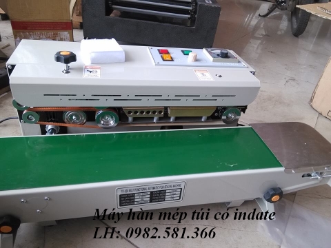 Máy hàn miệng túi liên tục FR900, máy ép miệng túi nilon, máy hàn miệng túi tráng bạc