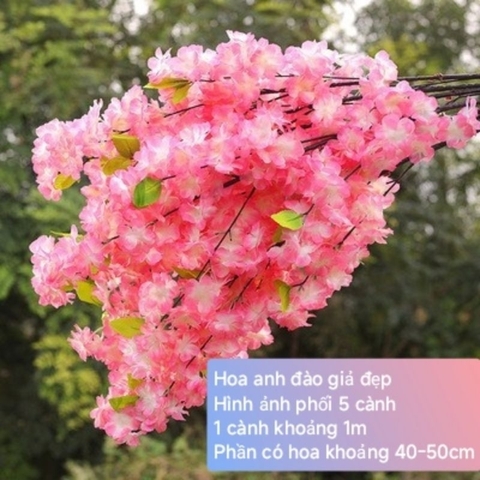 Hoa Anh Đào Sakura Giả trang trí không gian Nhật 1 cành 4 nhánh hoa ( Hồng Đậm )