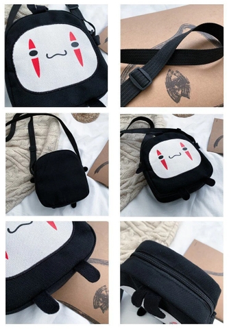 Túi đeo Vô Diện hoạ tiết Nhật xinh xắn vải bố in hình