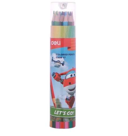 Bút chì màu 18 màu Deli EC00817 - Họa tiết Super Wings kèm gọt chì (C00817) Bút chì màu 18 màu Deli EC00817 - Họa tiết Super Wings kèm gọt chì (C00817)