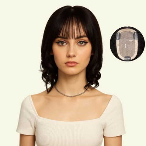 Tóc Giả Che Hói Nữ - Mái Thưa Siêu Da 3D Xoăn Lọn Dài 35cm | Wina