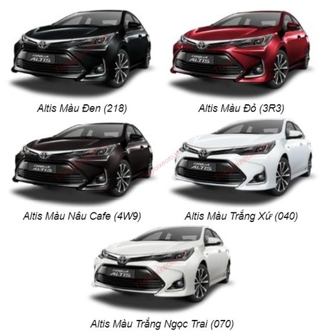 Màu xe Toyota Corolla Altis 2023 có 5 màu xe bao gồm: Đen, trắng ngọc trai, đỏ, nâu cafe, trắng xứ.!