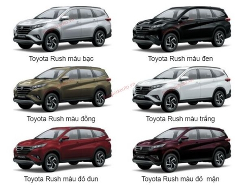 Màu xe Toyota Rush 2021 với 6 màu gồm: Đen, Bạc, Trắng, Đỏ Đun, Đỏ mận, Đồng.!