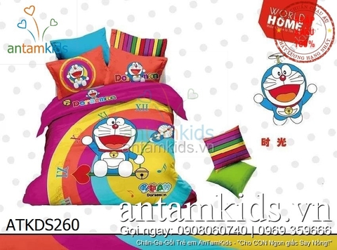 Chăn ga gối đệm hình Doremon Rainbow Cầu vồng, cực xinh cho trẻ em ATKDS260