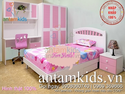 Combo Bộ phòng ngủ cao cấp Tomy Niki màu hồng cho bé gái Michael 913, 10 món