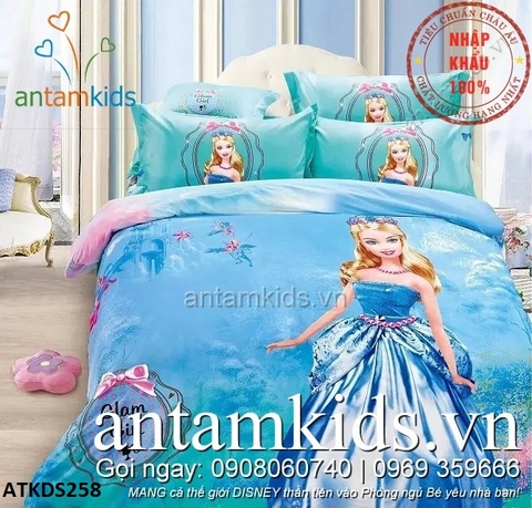 Chăn ga gối Búp bê Công chúa Barbie Blue xinh đẹp cho bé gái ATKDS258