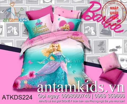 Chăn ga gối Barbie Princess xanh hồng duyên dáng đáng yêu cho bé gái ATKDS224
