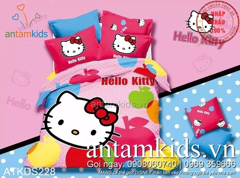 Chăn ga gối Hello Kitty Chấm bi Apple đa sắc màu, cực đáng yêu cho bé gái ATKDS228