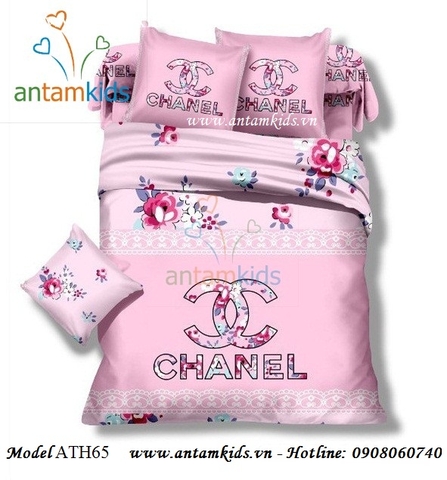 Bộ Drap mền Thương hiệu nổi tiếng Chanel hồng hoa xinh ATH65