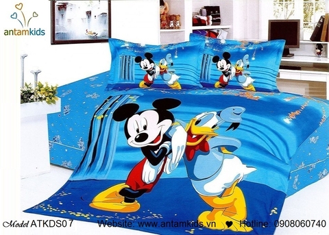 Chăn ga gối hoạt hình Mickey & Donal màu xanh cực đẹp cho bé ATKDS07