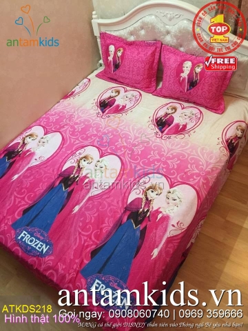 Chăn ga gối Disney Frozen Nữ hoàng Băng giá ATKDS218 sắc hồng mộng mơ cho bé gái