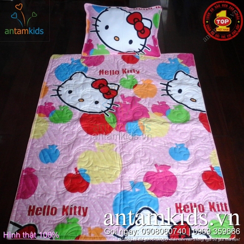 Bộ chăn gối cho bé đi học mẫu giáo hình Hello Kitty 3D cực dễ thương ABABY01